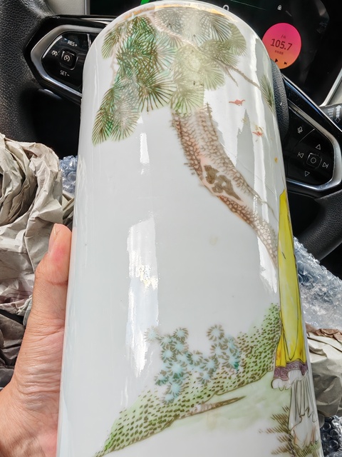 古玩陶瓷粉彩人物故事帽筒真品鑒賞圖