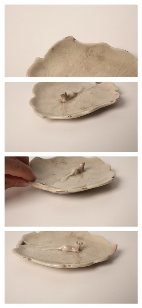 古玩陶瓷松鼠樹葉白釉盤真品鑒賞圖