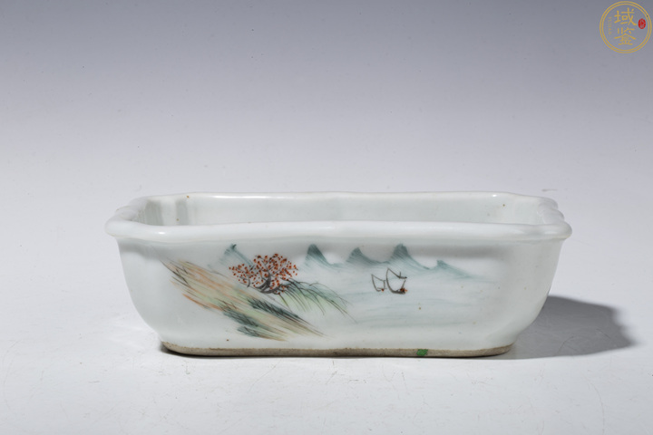 古玩陶瓷民國·淺絳彩山水紋水仙盆真品鑒賞圖