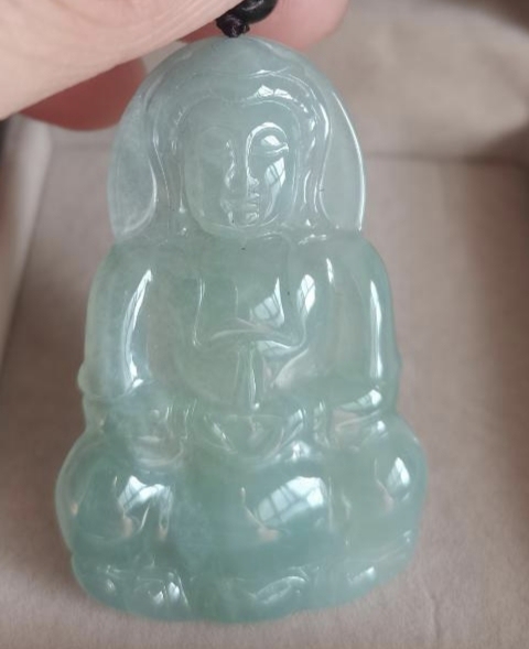 古玩玉器天然翡翠觀音掛件真品鑒賞圖