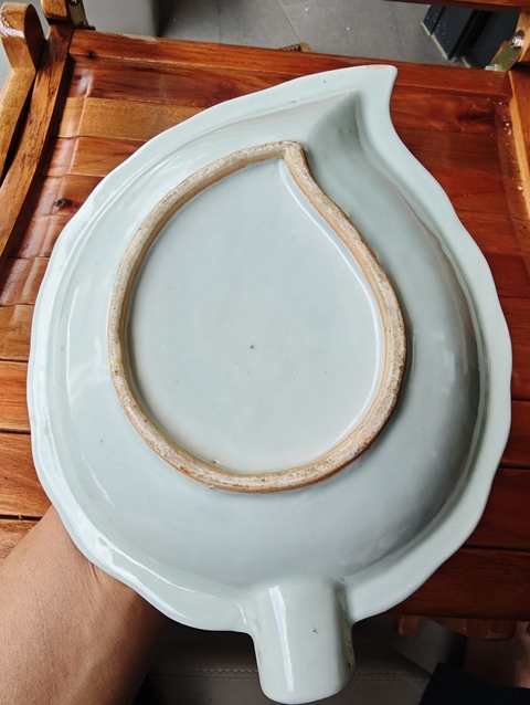 古玩陶瓷清中期青花山水樓閣葉型洗真品鑒賞圖