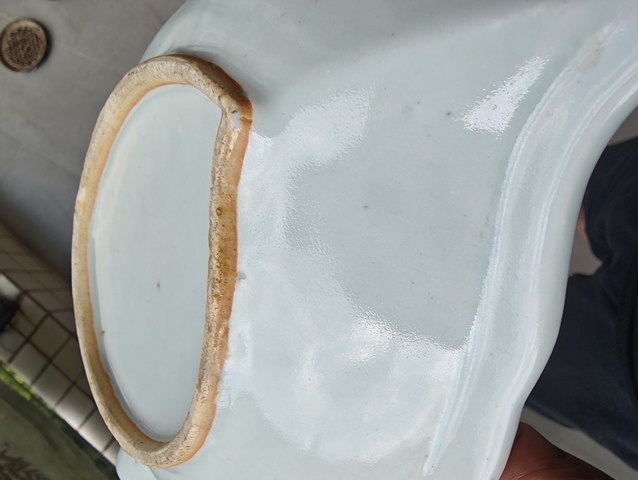古玩陶瓷清中期青花山水樓閣葉型洗真品鑒賞圖