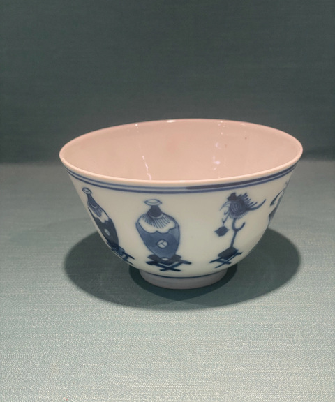 古玩陶瓷清光緒博古圖青花杯拍賣,當前價格2200元