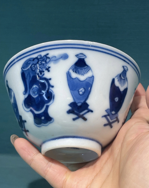 古玩陶瓷清光緒博古圖青花杯拍賣,當前價格2200元