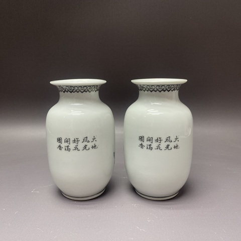 古玩陶瓷解放初·花鳥詩文·燈籠瓶·一對拍賣,當前價格890元