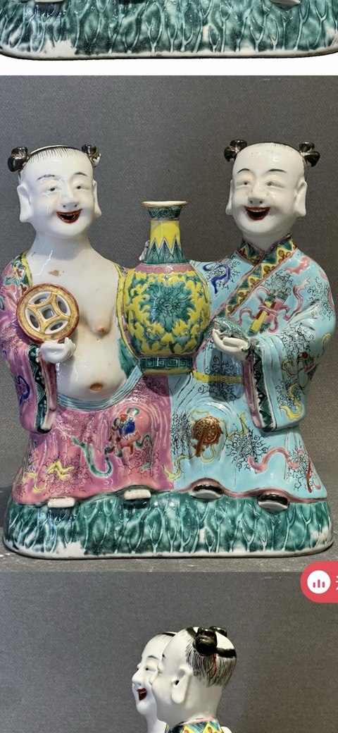 古玩陶瓷粉彩童子塑像真品鑒賞圖