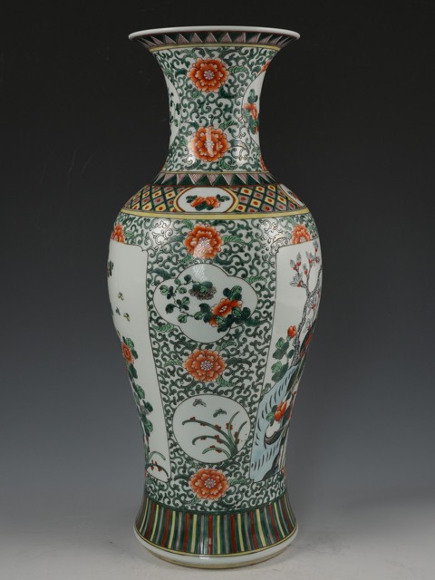 古玩陶瓷清·五彩花鳥紋觀音瓶真品鑒賞圖