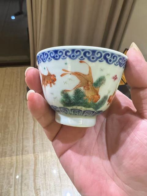 古玩陶瓷粉彩金玉滿堂杯真品鑒賞圖