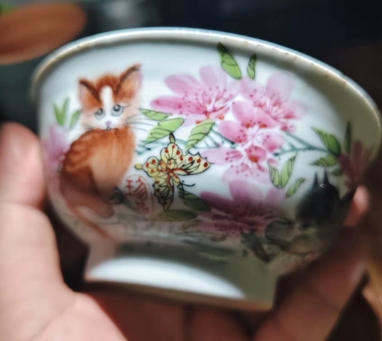 古玩陶瓷粉彩耄耋紋碗真品鑒賞圖