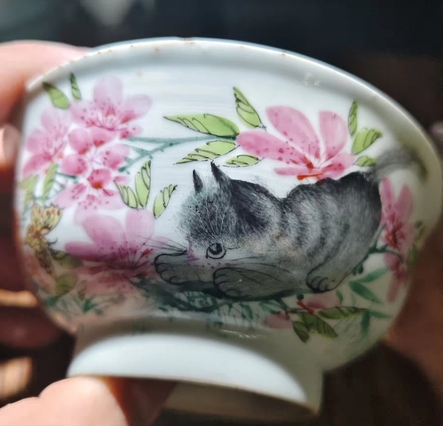 古玩陶瓷粉彩耄耋紋碗真品鑒賞圖