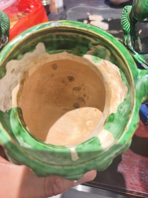 古玩陶瓷素三彩雙獅香爐真品鑒賞圖