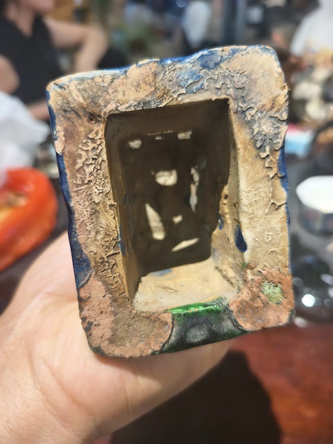 古玩陶瓷素三彩雙獅香爐真品鑒賞圖