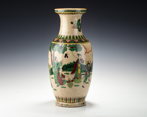 古玩陶瓷民國(guó)·哥釉五彩八仙人物紋盤(pán)口瓶真品鑒賞圖