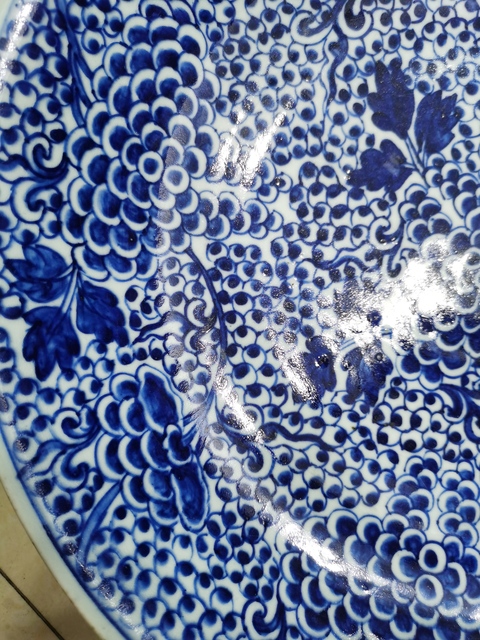 古玩陶瓷清康熙 青花纏枝牡丹紋大盤真品鑒賞圖