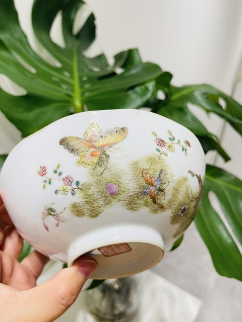 古玩陶瓷花蝶紋粉彩碗真品鑒賞圖