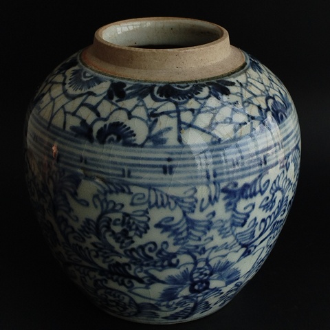 古玩陶瓷花卉紋青花罐拍賣,當(dāng)前價格900元