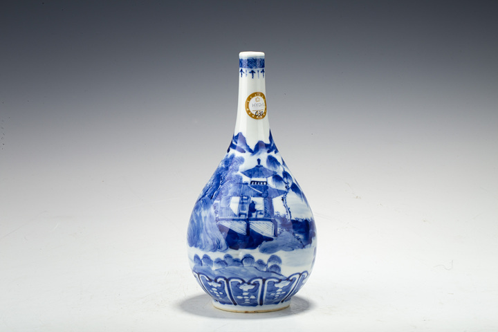古玩陶瓷清晚·青花通景山水人物紋膽瓶拍賣，當前價格954元