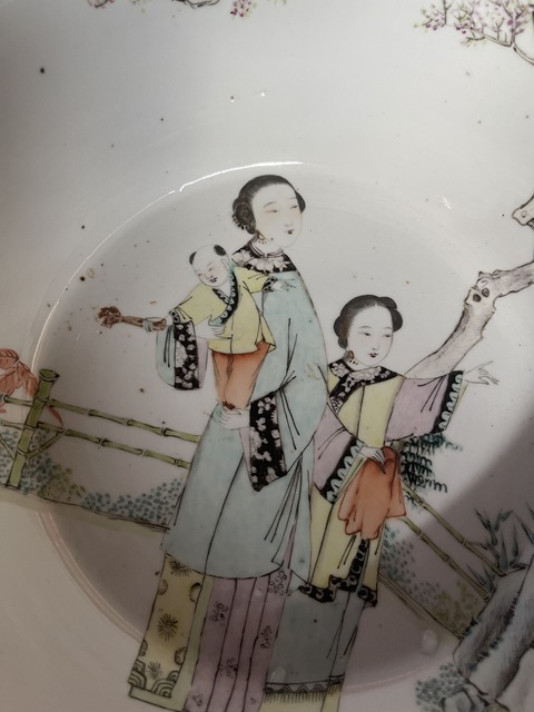古玩陶瓷淺絳人物故事洗手盆真品鑒賞圖