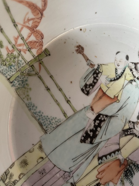 古玩陶瓷淺絳人物故事洗手盆真品鑒賞圖