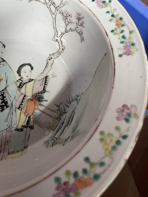 古玩陶瓷淺絳人物故事洗手盆真品鑒賞圖