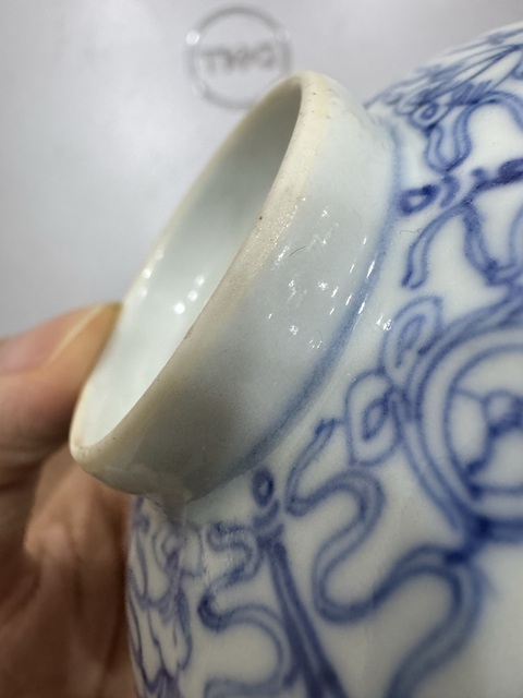 古玩陶瓷清嘉慶青花纏枝花卉福壽紋蓋碗真品鑒賞圖