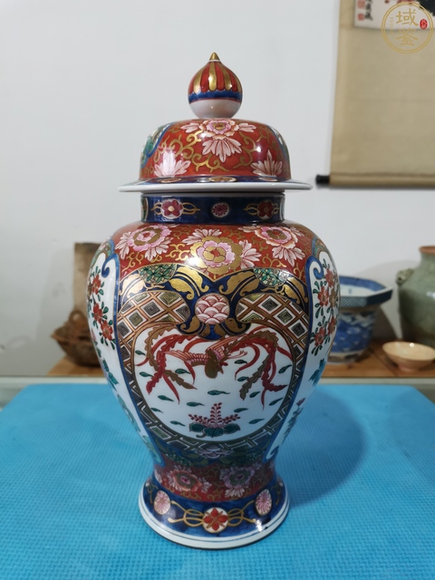 古玩陶瓷約創匯期之后日本粉彩花鳥紋蓋罐真品鑒賞圖