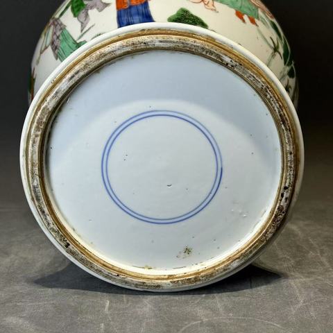 古玩陶瓷仕女嬰戲紋五彩將軍罐真品鑒賞圖