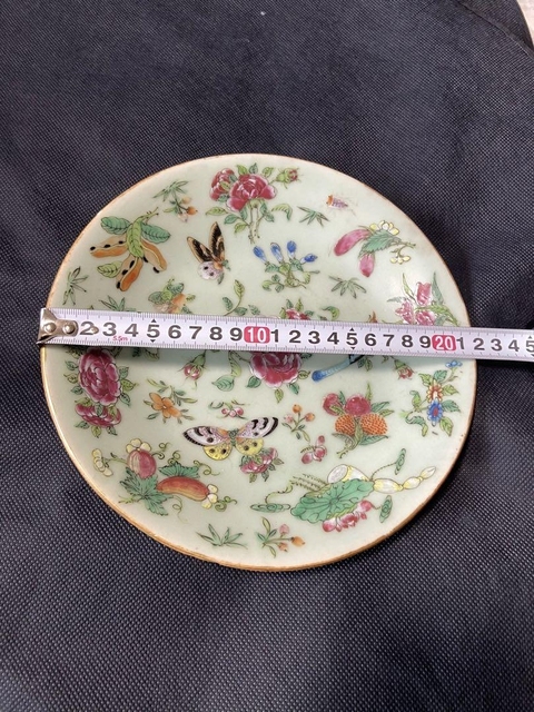 古玩陶瓷花鳥蝶紋廣彩盤真品鑒賞圖