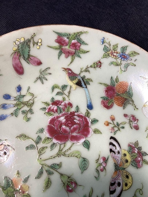 古玩陶瓷花鳥蝶紋廣彩盤真品鑒賞圖