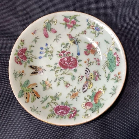 古玩陶瓷花鳥蝶紋廣彩盤真品鑒賞圖