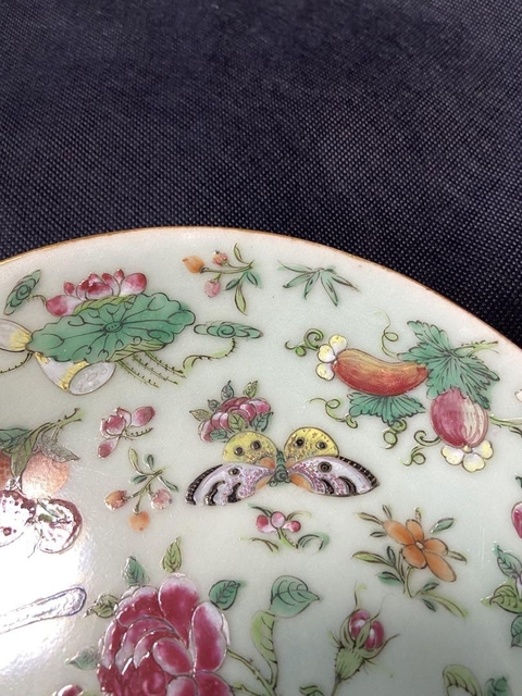古玩陶瓷花鳥蝶紋廣彩盤真品鑒賞圖