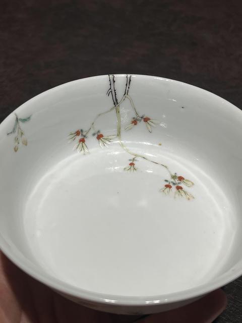 古玩陶瓷粉彩過(guò)枝花卉紋墩式碗真品鑒賞圖