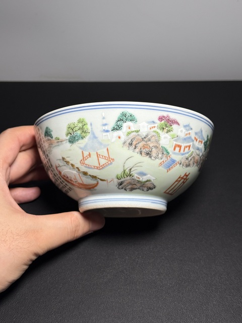 古玩陶瓷清乾隆 粉彩赤壁賦故事圖詩文碗真品鑒賞圖