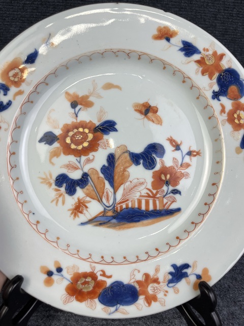 古玩陶瓷青花礬紅描金白菜盤真品鑒賞圖