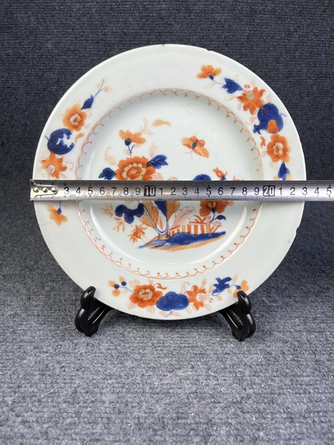 古玩陶瓷青花礬紅描金白菜盤真品鑒賞圖