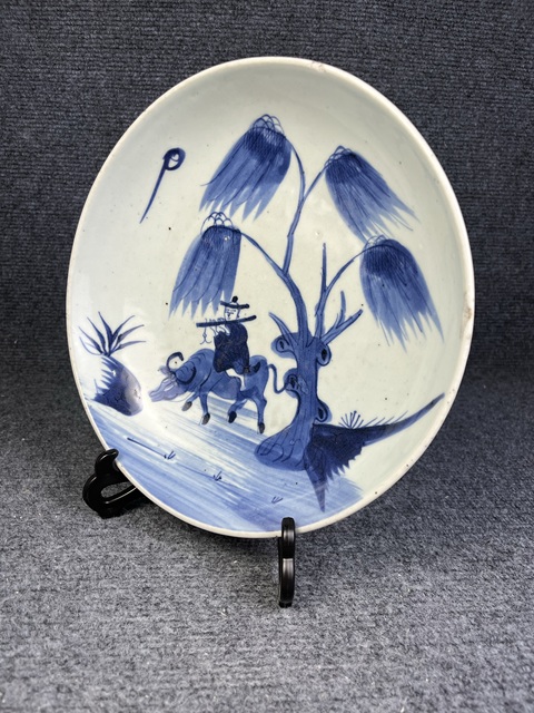 古玩陶瓷青花牧牛圖紋盤真品鑒賞圖