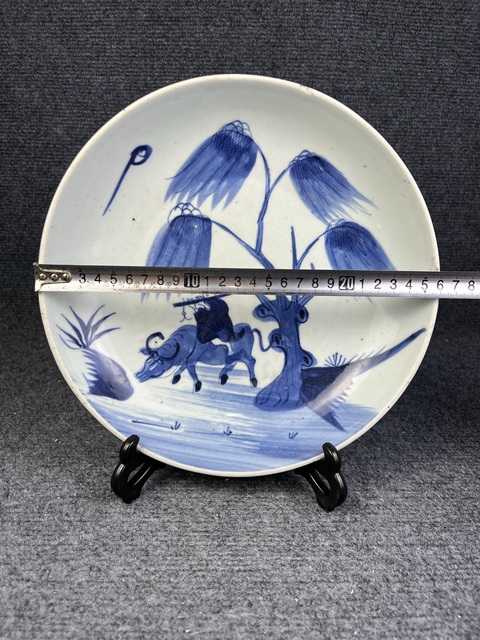 古玩陶瓷青花牧牛圖紋盤真品鑒賞圖