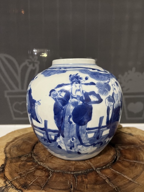 古玩陶瓷(保真卡)清晚·青花福祿壽三星人物紋罐拍賣,當前價格5888元