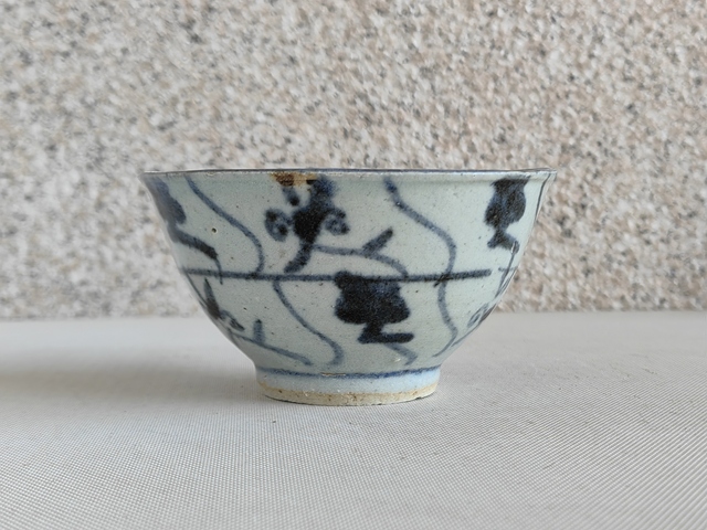 古玩陶瓷青花靈芝花卉紋茶碗拍賣,當前價格480元
