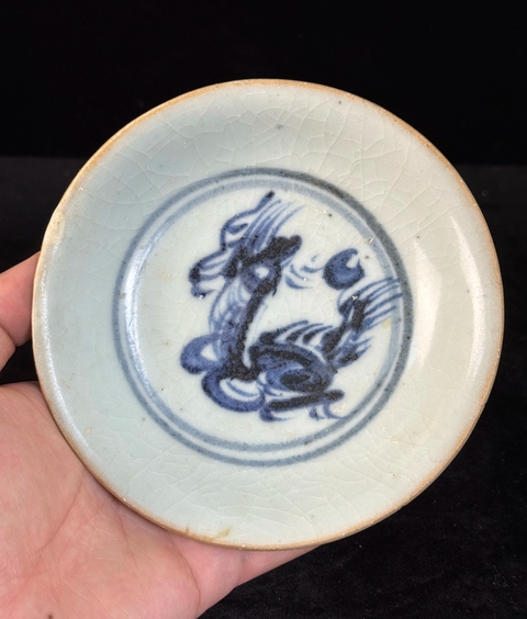 古玩陶瓷麒麟望月青花盤真品鑒賞圖