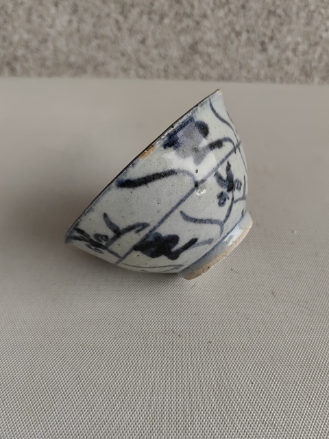 古玩陶瓷青花靈芝花卉紋茶碗拍賣,當前價格480元