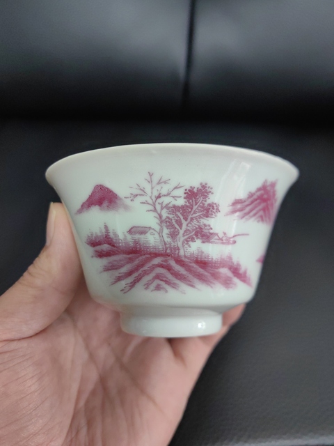 古玩陶瓷胭脂紅山水紋三才蓋碗拍賣,當(dāng)前價(jià)格1200元