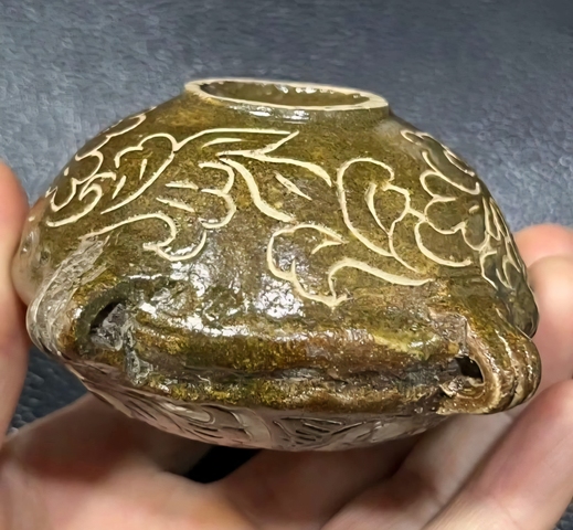 古玩陶瓷西夏花卉紋扁壺真品鑒賞圖