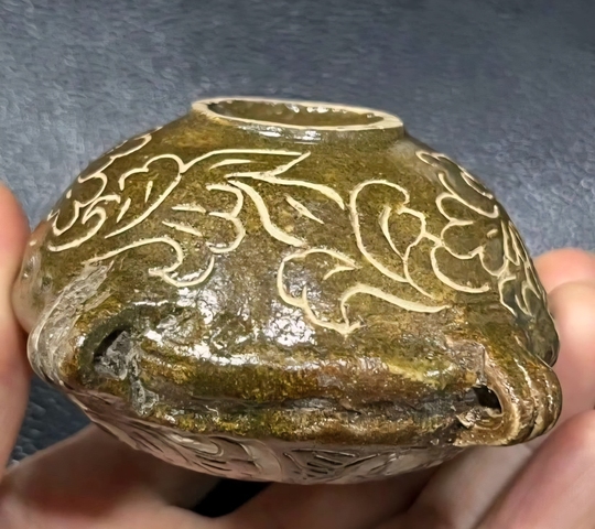 古玩陶瓷西夏花卉紋扁壺真品鑒賞圖