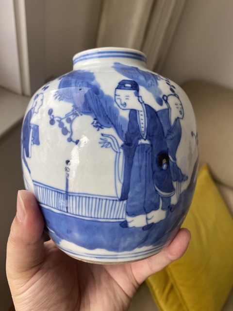 古玩陶瓷青花人物故事罐真品鑒賞圖