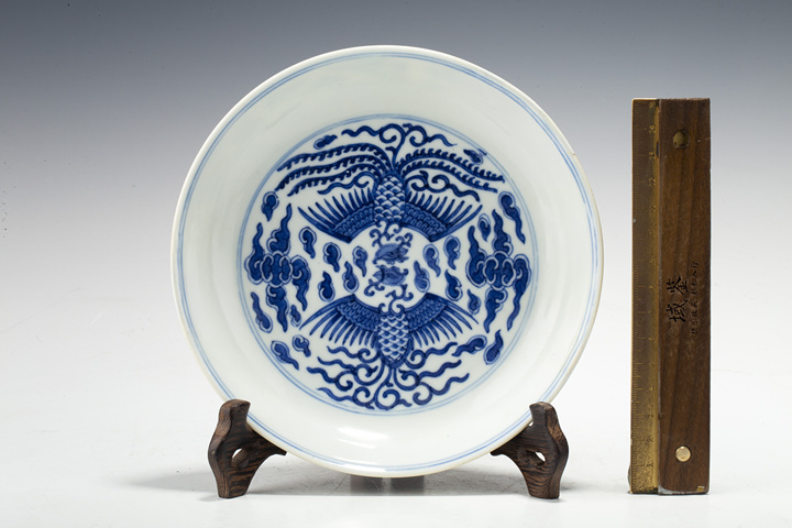 古玩陶瓷清同治·青花對(duì)頭鳳紋盤(官)真品鑒賞圖