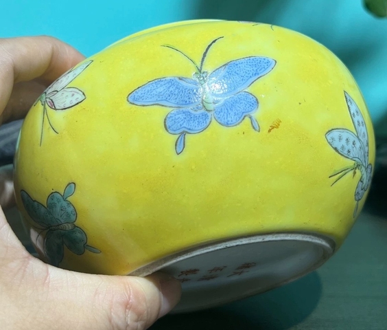 古玩陶瓷蝶紋粉彩水呈真品鑒賞圖