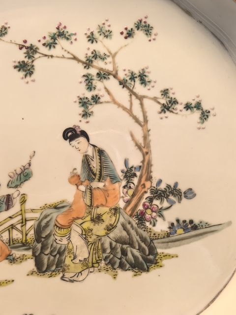 古玩陶瓷粉彩仕女人物詩文茶盤真品鑒賞圖