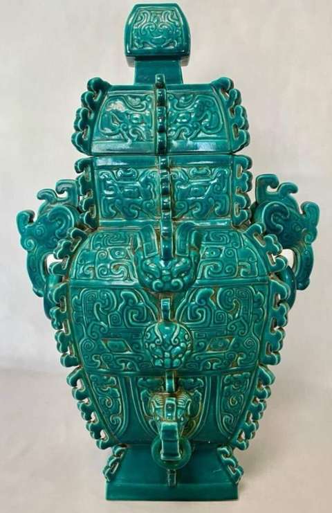 古玩陶瓷雙環耳蓋罐真品鑒賞圖