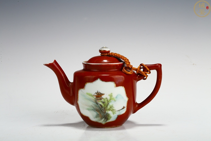 古玩陶瓷珊瑚紅開光淺絳彩茶壺真品鑒賞圖